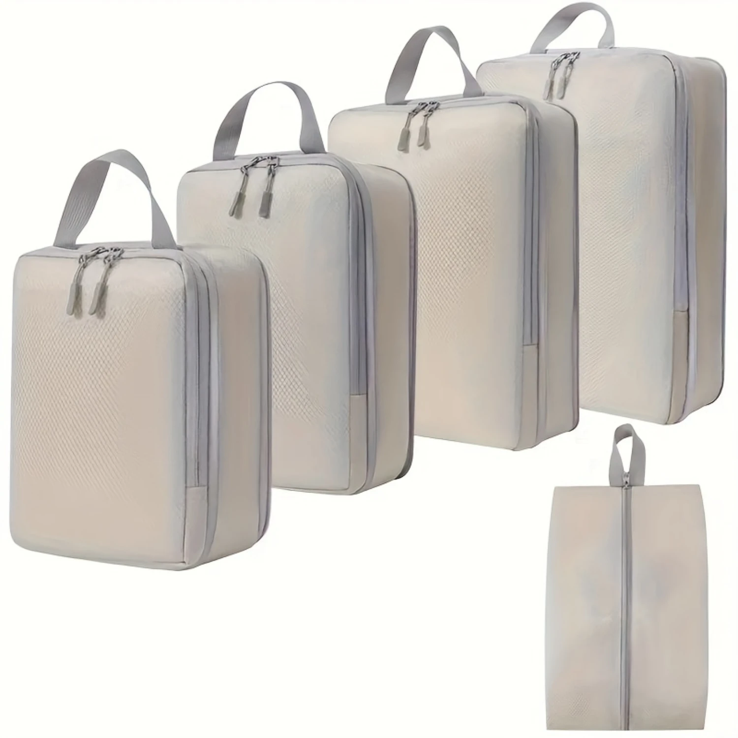 

5-Piece Ultra-Lightweight Compression Packing Cubes Set - Travel Organizer Bags with Comfort-Grab Handles & Effortless-Zip Pouch