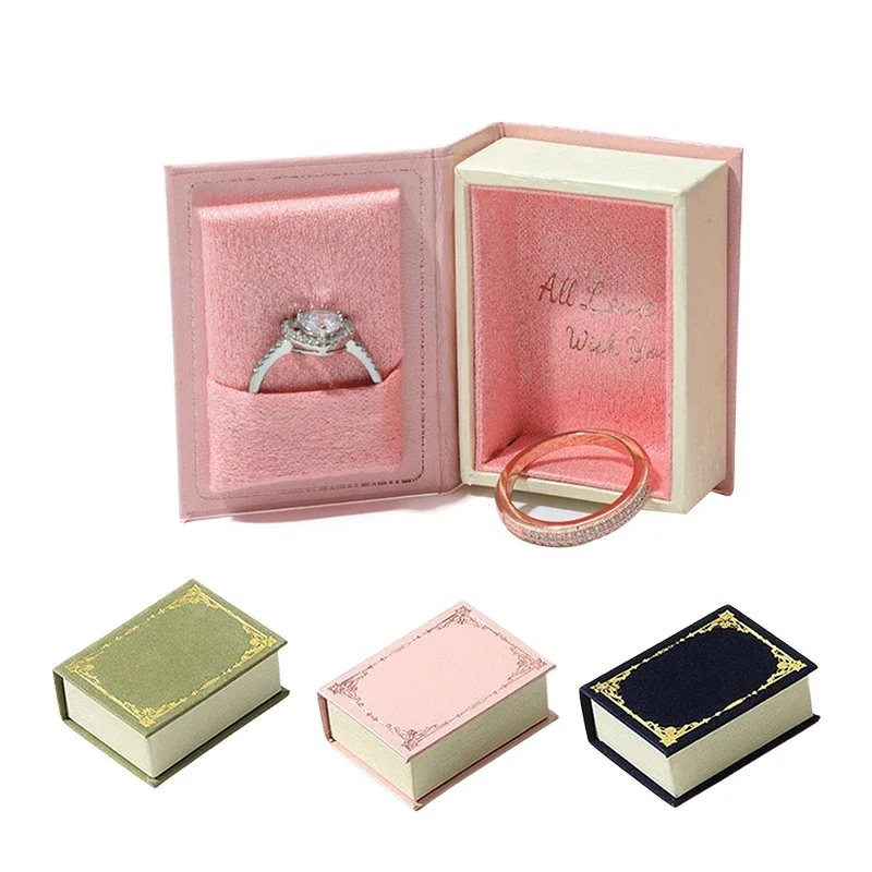 

1PC Book-shaped Ring Box with Suede Fabric Lining Creative European Flip Lid INS Ring Box Jewelry Gift Box