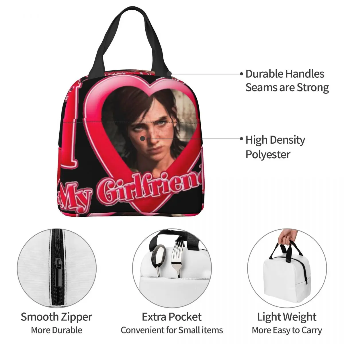 Ich liebe meine Freundin Ellie Williams Lunch Bag Unisex tragbare Kühler isolierte Lunchbox Lebensmittel Bento Box