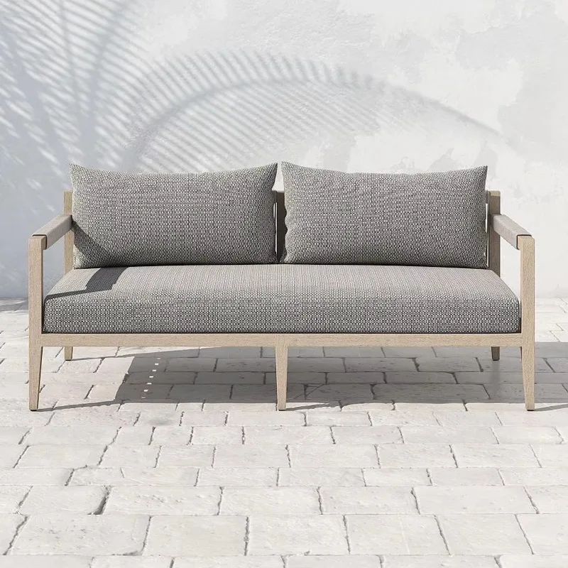 Garden Sets Luxury Outdoor Lounge Teak Sofa  Relax  Communication Tow Seaters Sofa with Quick Dry Foam