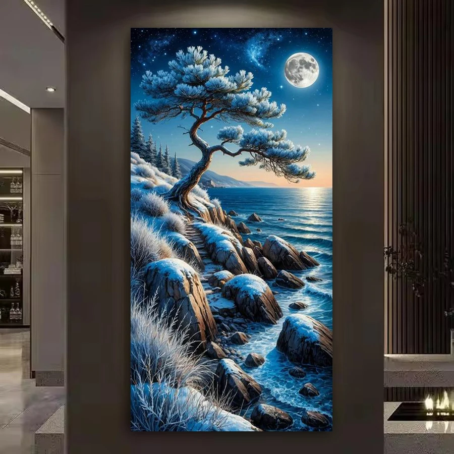 Diy Diamond Painting Moon Tree of Life Landscape Full Drill Jewelry Cross Stitch Large Size Scenery Mosaic Embroidery Picture