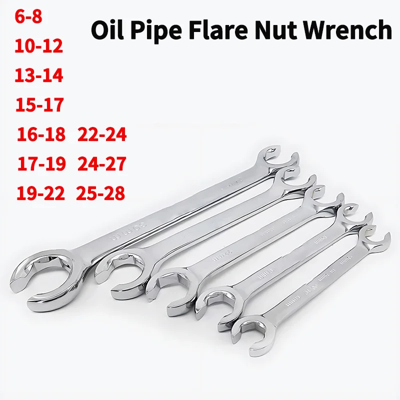 6-28MM Oil Pipe Flare Nut Wrench - Double Head Spanner, High Torque, Mirror Hand Tool,Open-end Brake Spanner for Car Repair