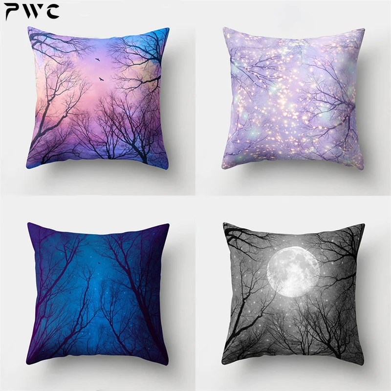 

Moonlight landscape polyester cushion cover for home bedroom living room sofa car decoration waist pillowcase