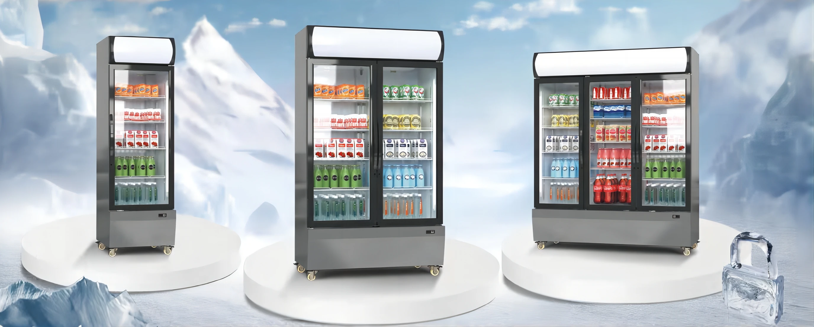 Convenience Store 1 2 3 Upright Glass Doors Commercial Beverage Display Chiller Refrigerator Air Stainless Steel Frost Free