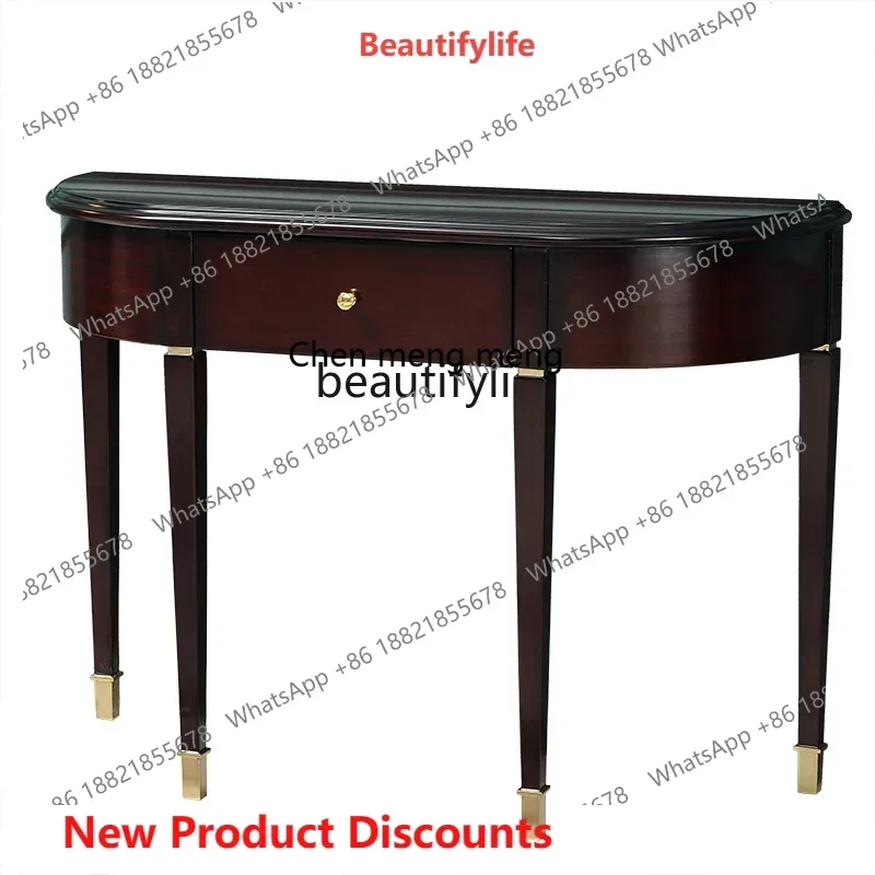 ss8350 American porch cabinet light luxury post-modern simple semi-round solid wood porch table black walnut decorative cabinet