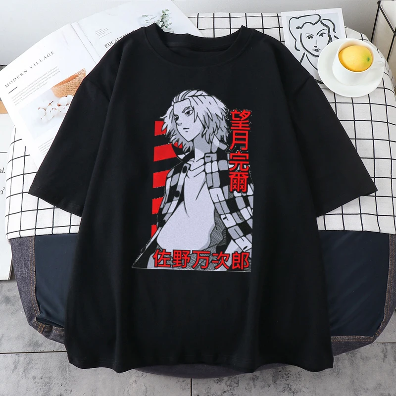 日本のユニセックス漫画Tシャツ,ウォレットスタイルのトークンの絵が描かれた男性用原宿スタイルの服