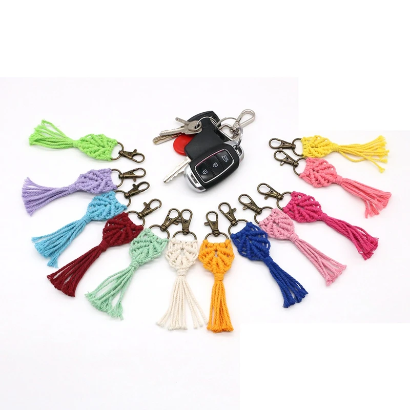 12-teilige Mini-Makramee-Schlüsselanhänger, Boho-Makramee-Taschenanhänger für Autoschlüssel, Geldbörse, Telefonzubehör