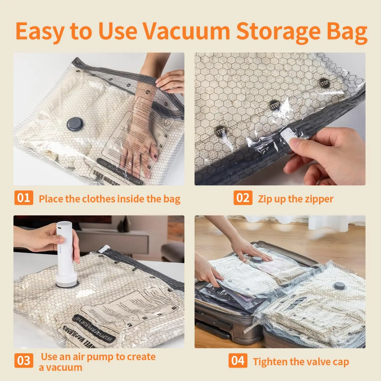 15-Pack Travel Vacuum Storage Bags with Electric Pump, Space-Saving Compression Bags for Clothes, Luggage, Cruise & Home Use - view 4