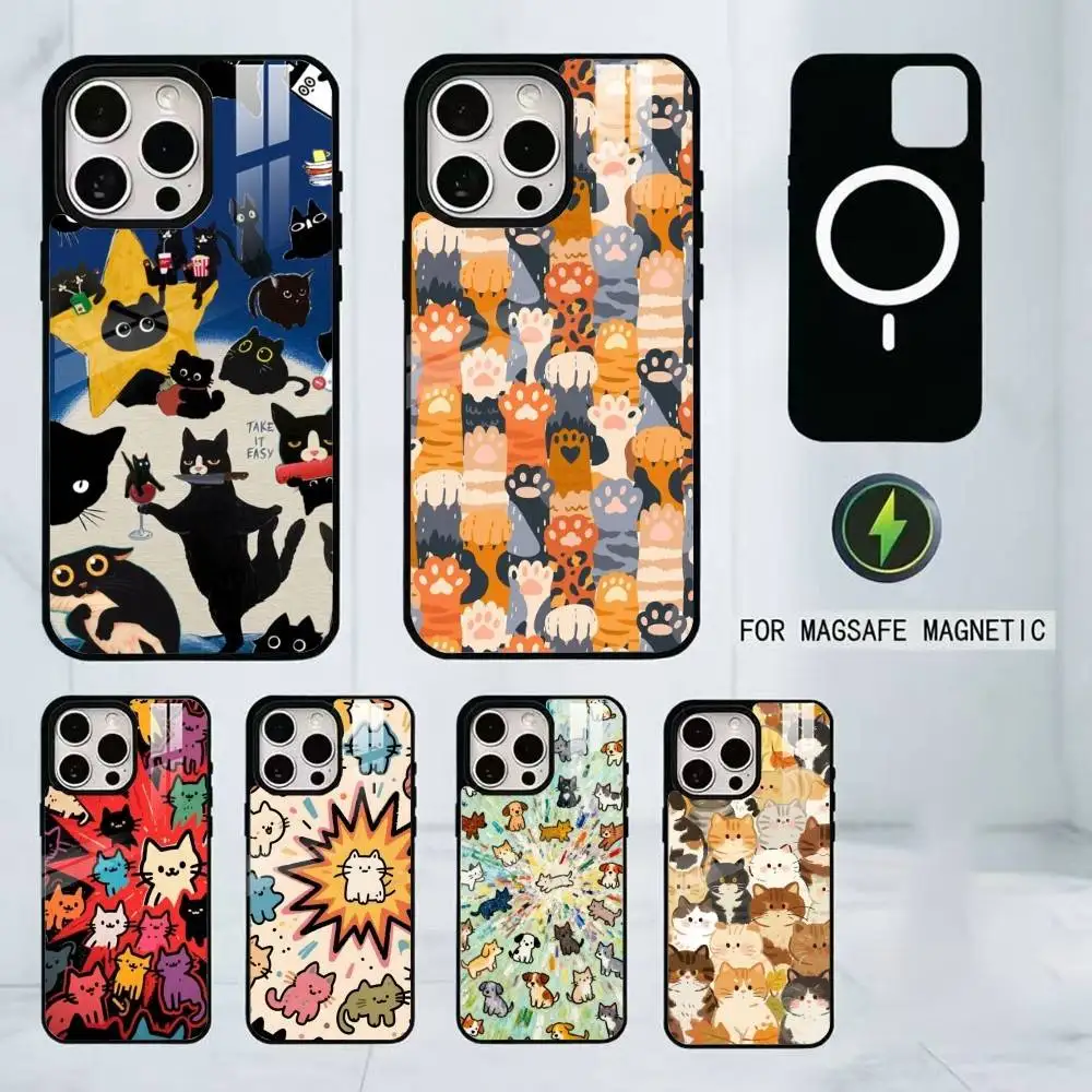 

Colorful Cat Phone Case For iPhone17,16,15,14,13,12,11 Plus,Pro Magnetic For Magsafe Wireless Charging