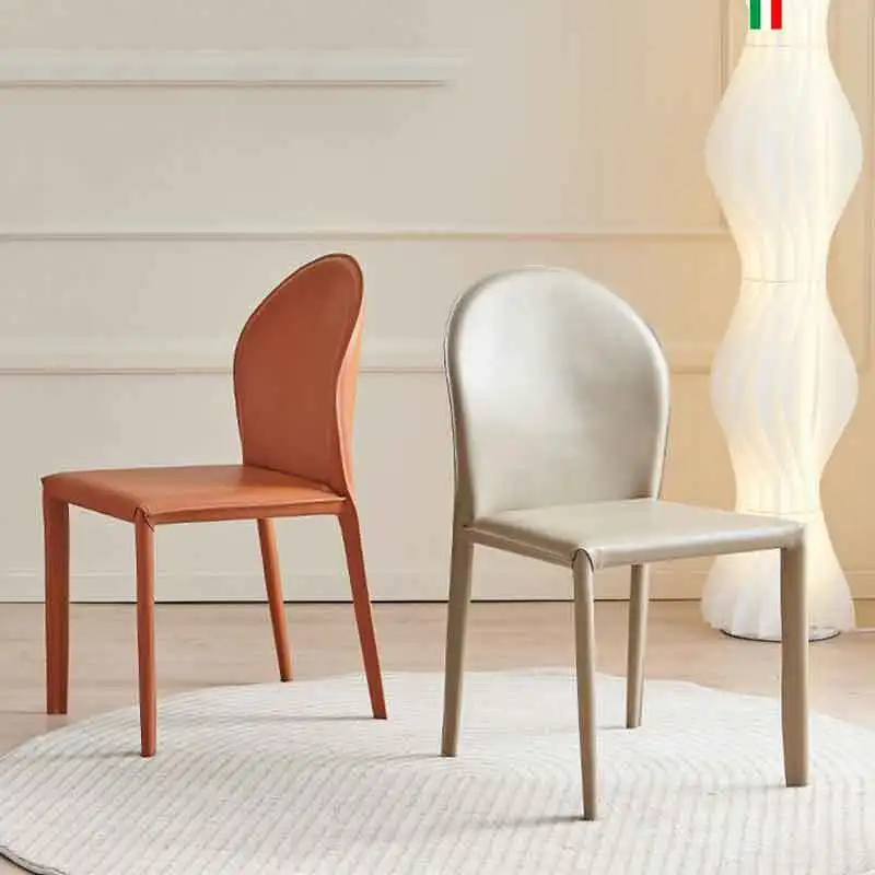 كرسي طعام جلدي فاخر خفيف الوزن وحديث وبسيط ومنزلي أبيض وشقة صغيرة إيطالية راقية كرسي بسيط