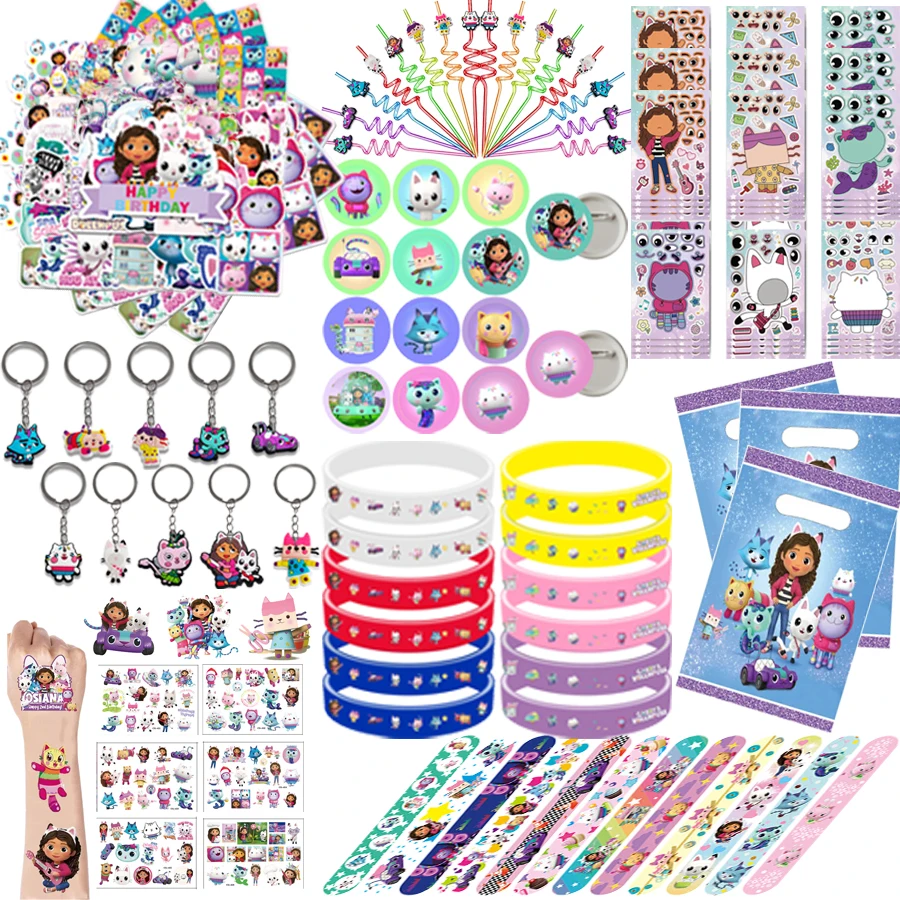 Gabby Dollhouse Cats Party Favors Toys Stickers Bracelets Keychains Classroom Prizes Gift Goodie Bag Fillers Wedding Decoration