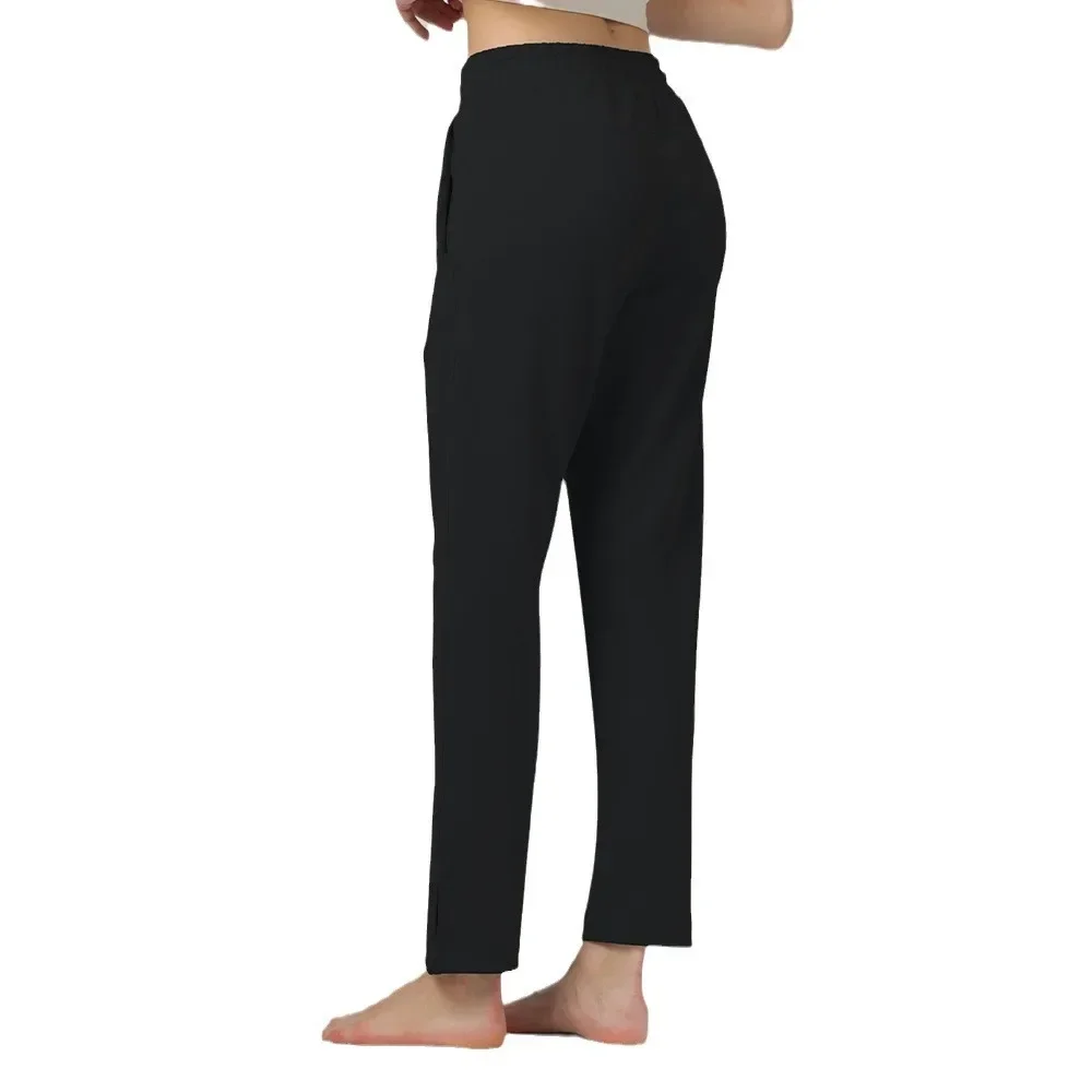 (S-3XL) Luchtkatoen Loose Fit Elastisch Sneldrogend Sportbroek met split Rechte pijpen Hardloopyoga Fitnessbroek voor vrije tijd en training