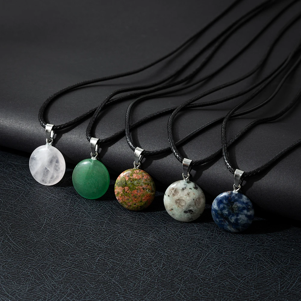 5pcs Natural Stone Necklace Healing Heart Pendant Set