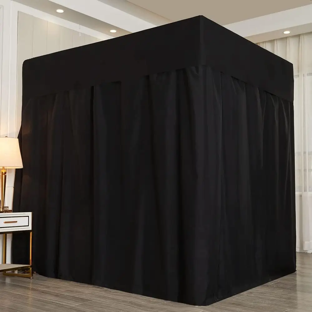 King Size Black Sheer Canopy Curtains for Four Post Beds - Lightproof Bedroom Decor, Poles Not Included