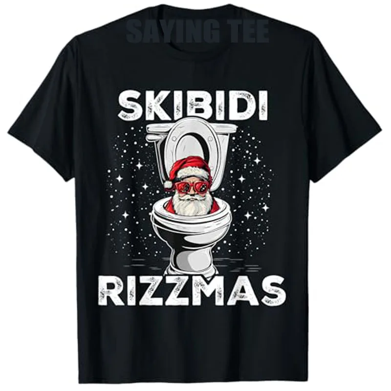 Skibidi Rizzmas 재미있는 변기 산타 화이트 코끼리 크리스마스 티셔츠, 유머 남성 패션, 맞춤형 그래픽 복장, 말하는 티 