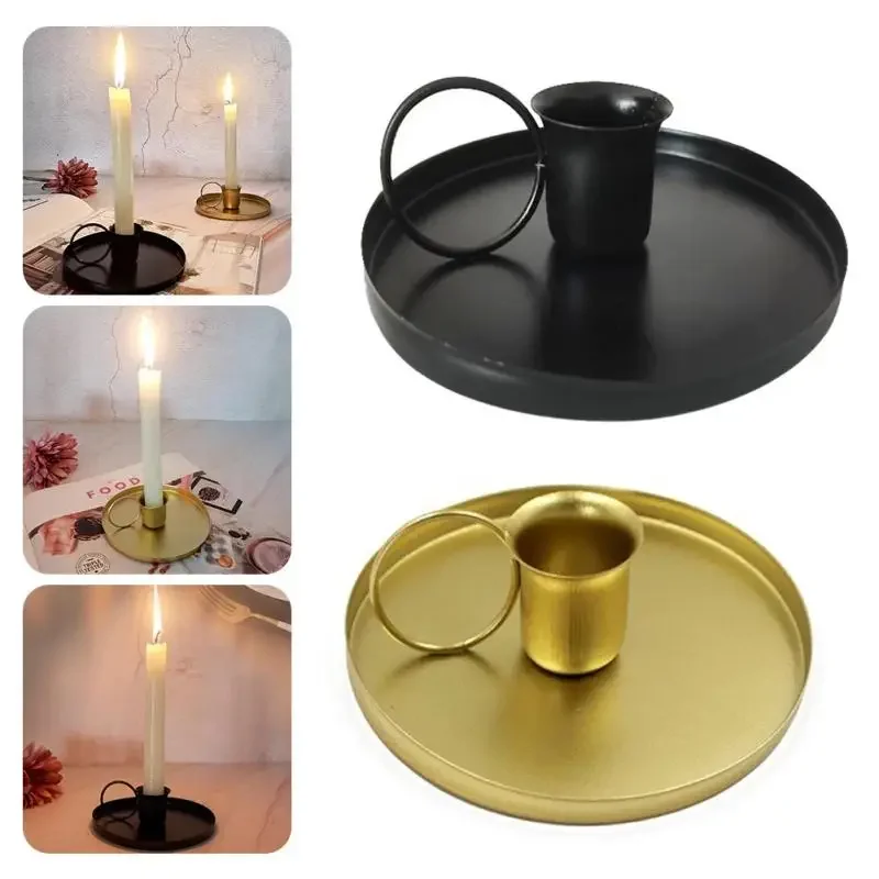 Candle Holder Metal Creative Retro Candlestick Taper Candle Holder with Handle for Tabletop Wedding Party Christmas Decoration