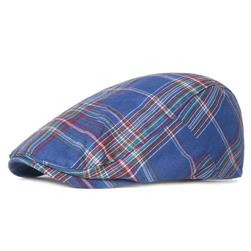 LDSLYJR 2021 Cotton plaid Newsboy Caps Flat Peaked Cap Men and Women Painter Beret Hats 35