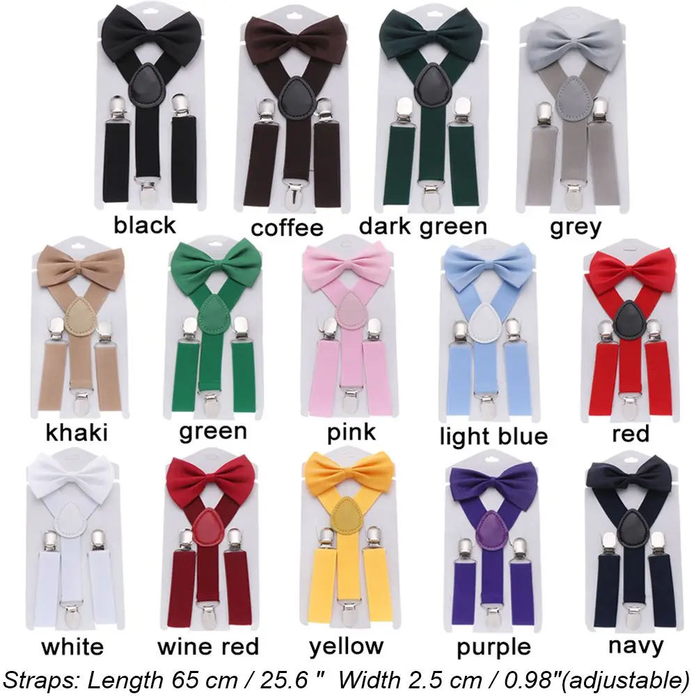 Kids Elastic Suspenders Bow Tie set Matching Tuxedo Suit Unisex Boy Girl Bowtie Wedding Costume Adjustable Y-Back Brace Belt