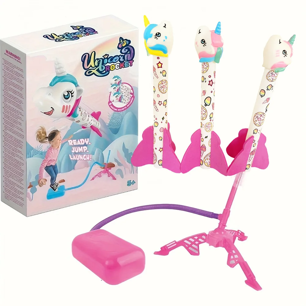 Kids Outdoor Rocket Air Launch Jump Toys Eva Foam Rocket Parent Child Interaction Sports Toy Outdoor Game Play Set for Kid Adult