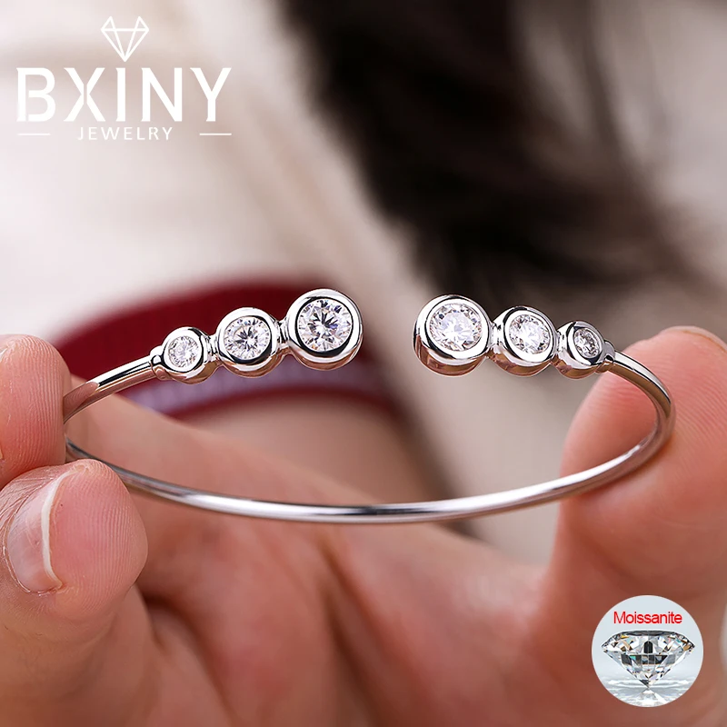 

BXINY All Moissanite Bangles 100%S925 Silver Bubble Lab Diamond Open Adjustable Bracelets for Women Party Gift Jewelry Certified