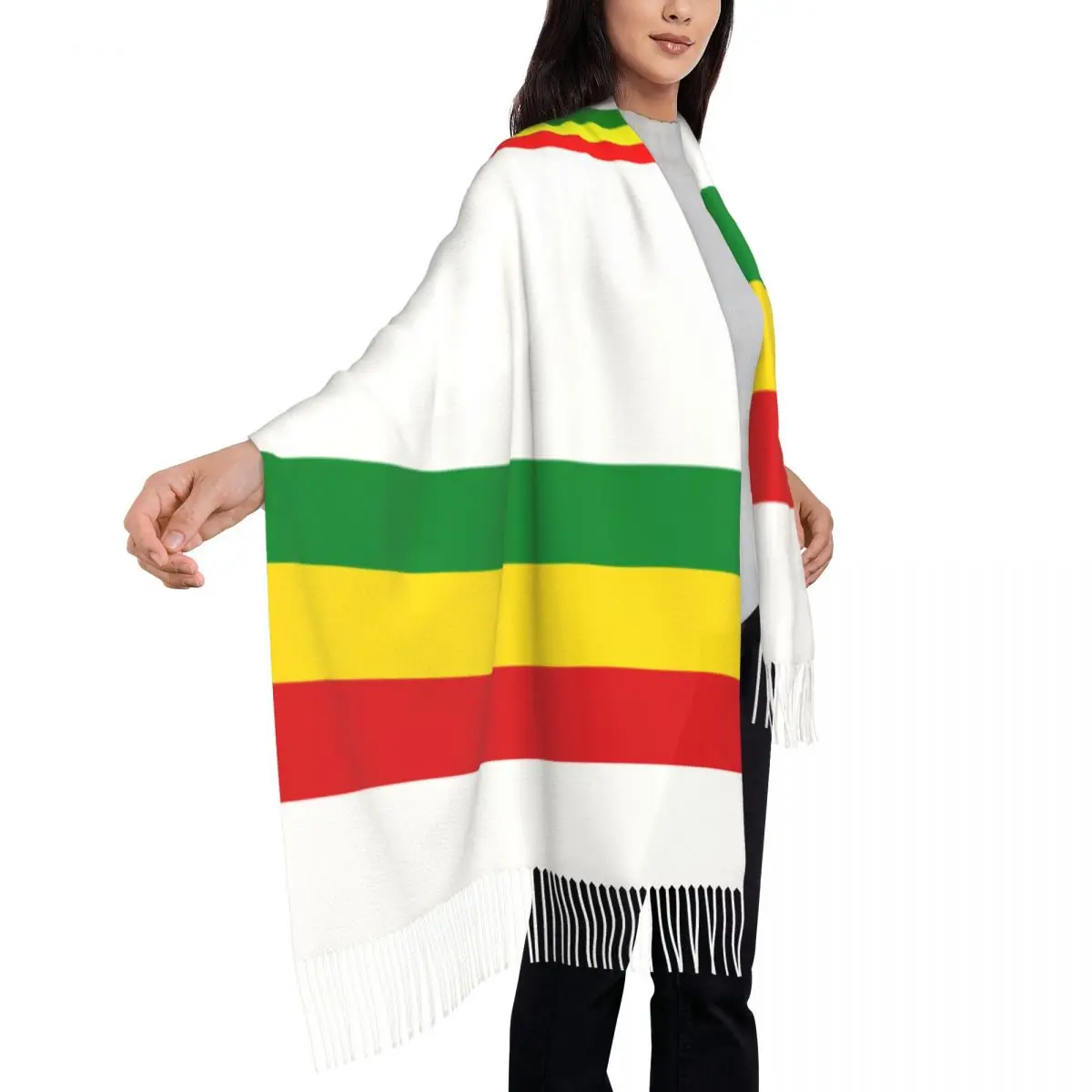 Custom Rasta Stripe Rasta Scarf Wrap Women Long Winter Warm Tassel Shawl Unisex Jamaican Scarves