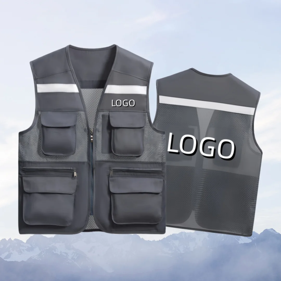 

Жилет с несколькими карманами, пальто для путешественников, рыбалки, фотографии, режиссер, уличные жилеты на молнии, групповая рабочая одежда для компании, индивидуальный логотип с принтом