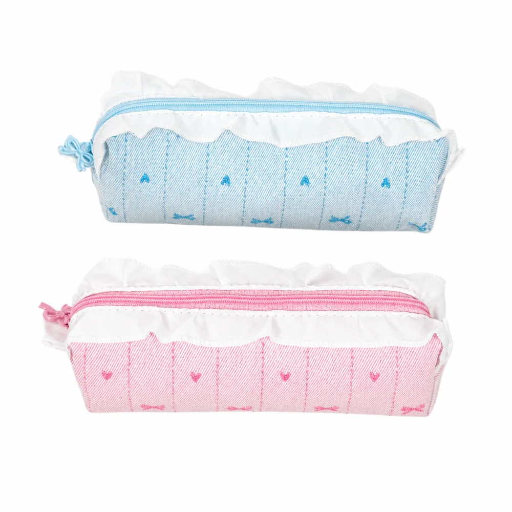 Multi Function Ballet Pencil Case Bow Embroidery Large Capacity Pencil Pouch Ruffle Lace Pen Bag School Office Supplies