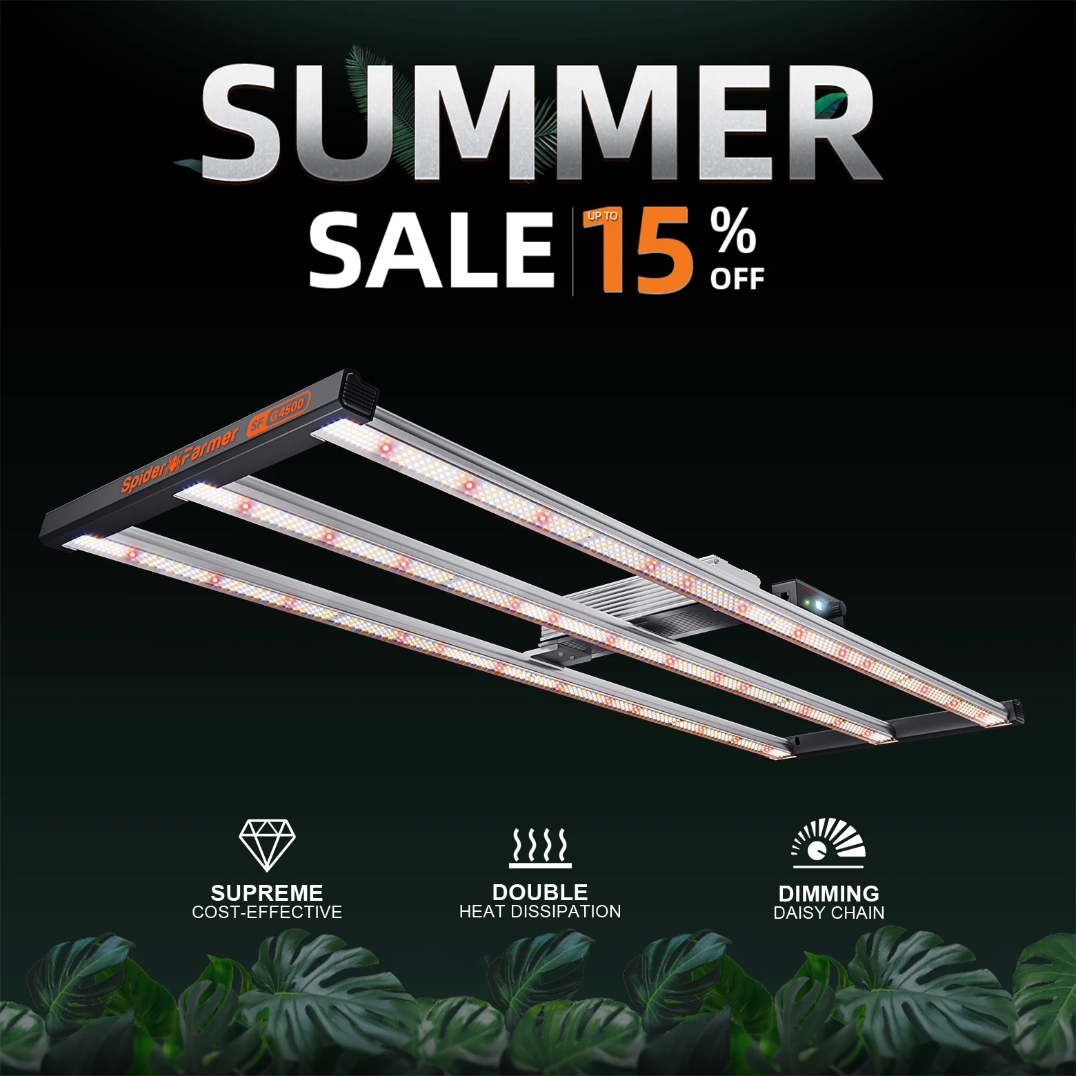 Spider Farmer G4500 320 W Vollspektrum-LED-Wachstumslicht, kommerzielle CO2-Hydrokultur für den Innenbereich für blühende Pflanzen im Setzling, Vegetation
