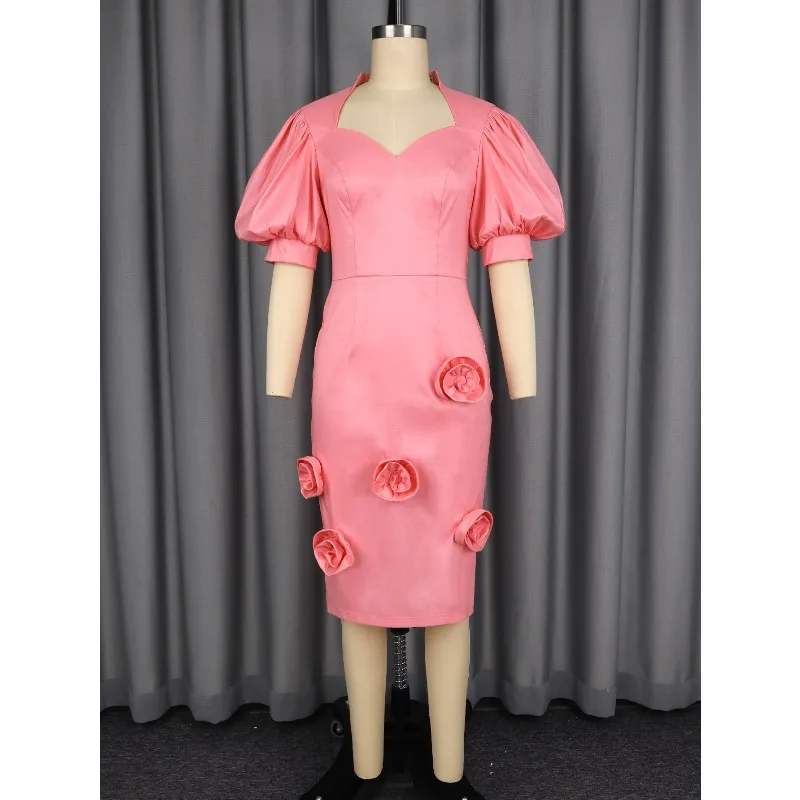 

Dashiki African Dresses for Women Summer Elegant African Half Sleeve V-neck Polyester Party Evening Midi Bodycon Dresses Outfits