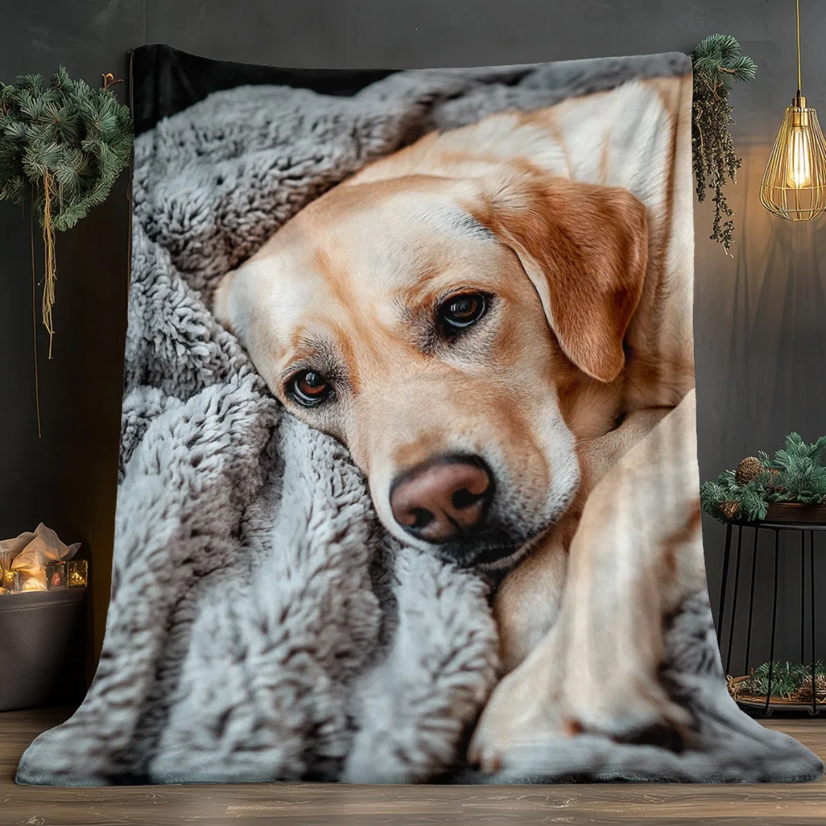 Dog Photo Throw Blanket Cozy Fleece Pet Lover Gift Picture Print Plush Throw Blanket Home Decor Golden Retriever Puppy Gift