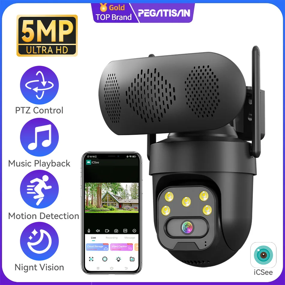 

Bluetooth Speaker PTZ Camera 8MP Wifi IP Outdoor 4MP Color Night Vision Human Auto Tracking Security Cameras Bluetooth Speaker