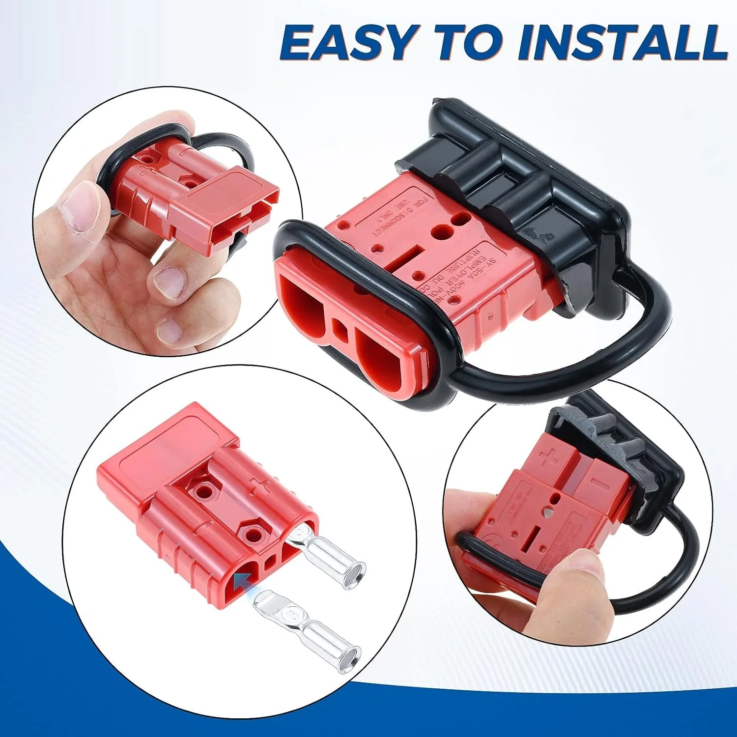 8PCS 6-10 Gauge 50Amp Battery Cable Connect Disconnect Connector 12-36V Wire Harness Plug Kit for Car Motor Winch Truck Trailer