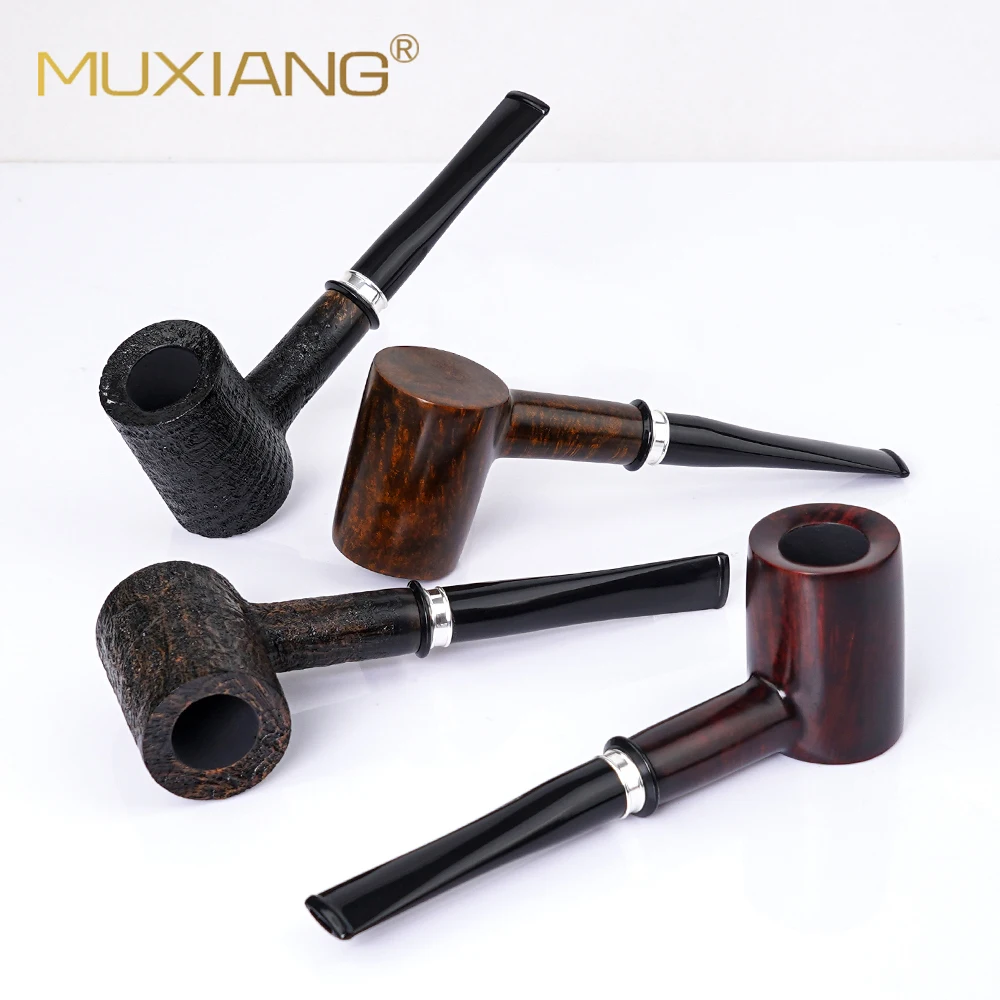 MUXIANG Popeye Pipe Straight Hammer Tobacco Pipe 9mm Filtration Handmade Briarwood Pipe With Decorative Ring for Father\'s Gift