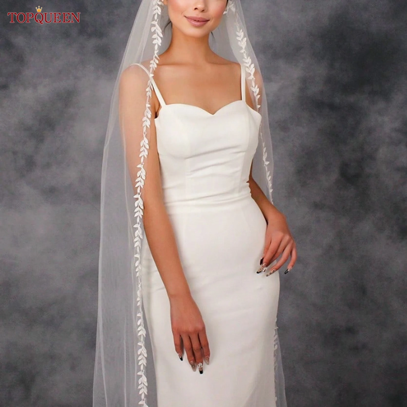 

TOPQUEEN V129 Элегантная свадебная фата с короткими листьями и лозой, кружевная фата, часовня, Rochii, свадебные аксессуары, настраиваемые