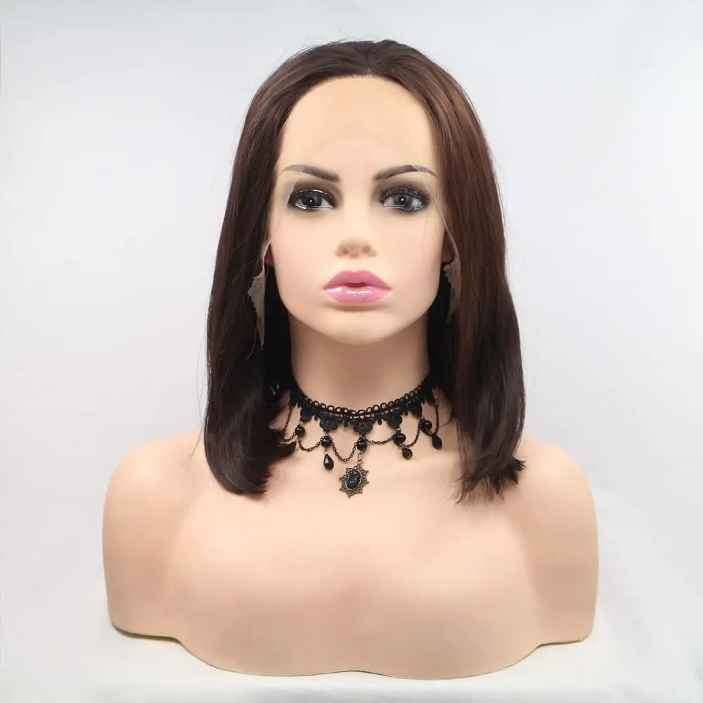 Sylvia 6# Dark Brown Synthetic Lace Front Wig Heat Resistant Middle Part Fiber Hair for Women