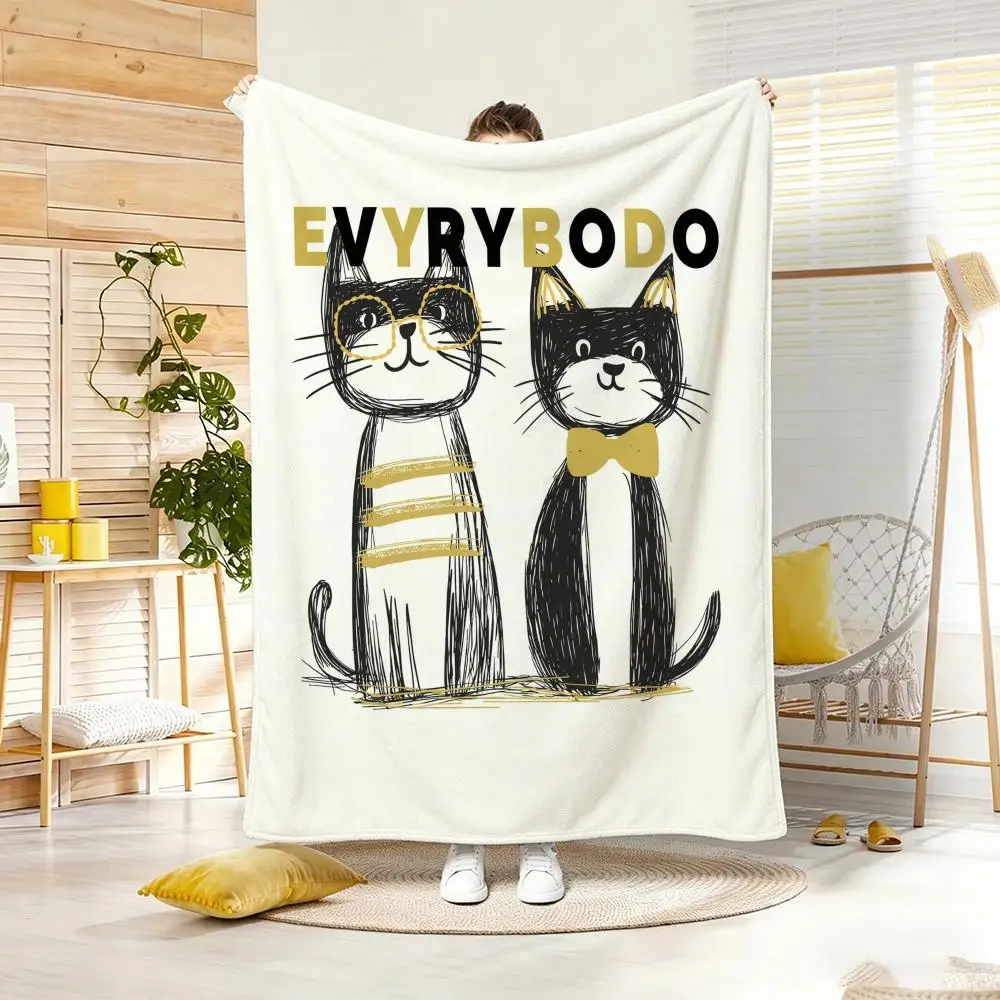 Cartoon pattern C-Cute Pair Cats Graphic Throw Soft Warm Throw Blanket for Bedroom Living Room Bed Travel Camping Picnic Gift