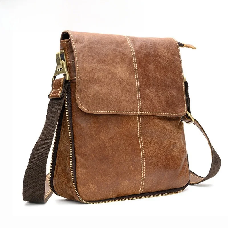 Trendy Men's Crossbody Bag Top Layer Cowhide Leather Matte Finish Single Shoulder Bag Casual Fashion Leather Goods