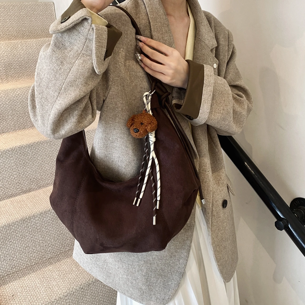 Vintage Suede Tote Bag For Women Autumn Winter New Large Capacity Commute Shoulder Handbags Fashion Trend Underarm Bags Hobo Bag