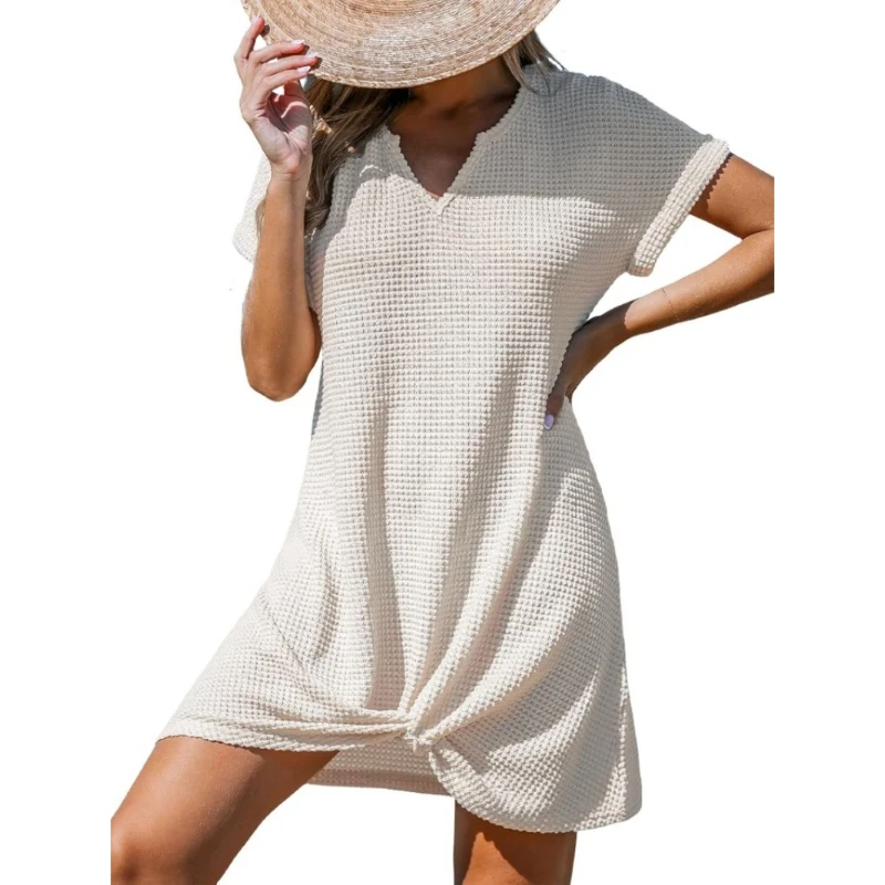 

2025 Women's Spring/Summer New Fashion Beach Skirt V-neck Casual Hoodie Dress