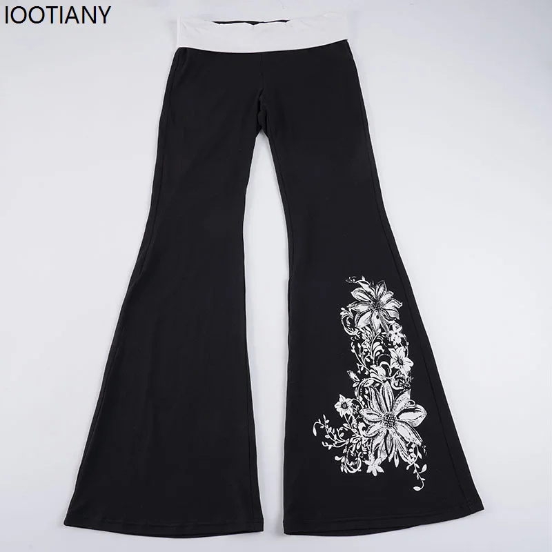 

Millennial-style Slim-fit Streetwear Pants Hot Girl Floral Print Low-rise Slightly Flared Pants New Y2k-inspired Casual Trousers