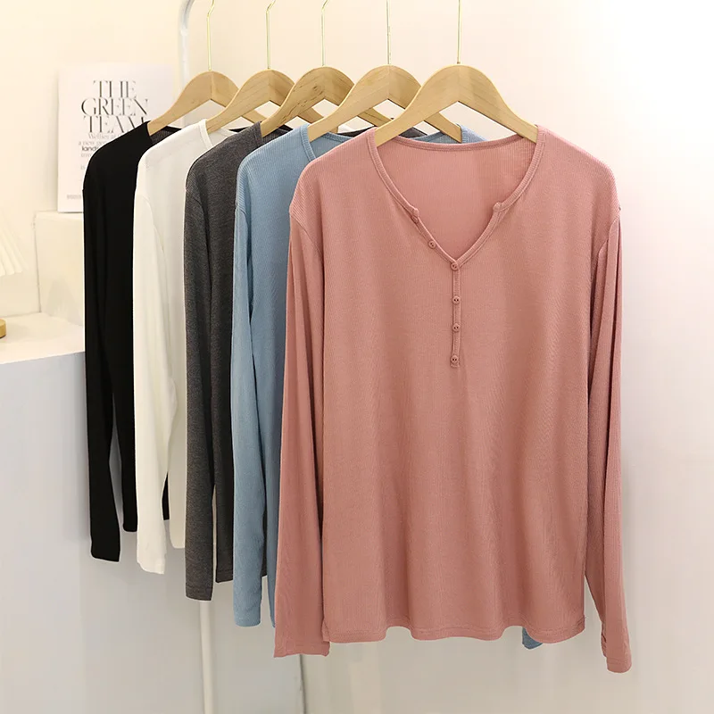 Women Oversize Clothing Long Sleeve Loose Tops for Women Modal material High elastical Women blauses for Spring Autumn V-neck