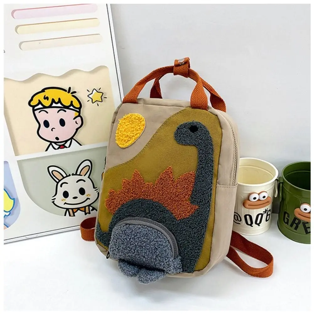 Long Neck Small Dinosaur Kindergarten Children Backpack Canvas Cartoon Cute Backpack Hook Hair Embroidered Baby Bag