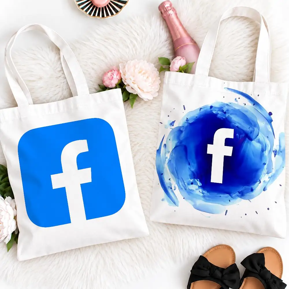 Popular Brand F-FacebookS Storage Bags Eco Canvas Tote Odorless Reusable Double Print Shopping Bag