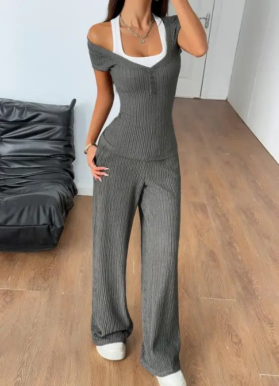 

New 2 Piece Sets Womens Outfits 2026 Spring/summer Hot Girl Sports Style Short Sleeve Tank Top Straight Pants Set Women's Wear