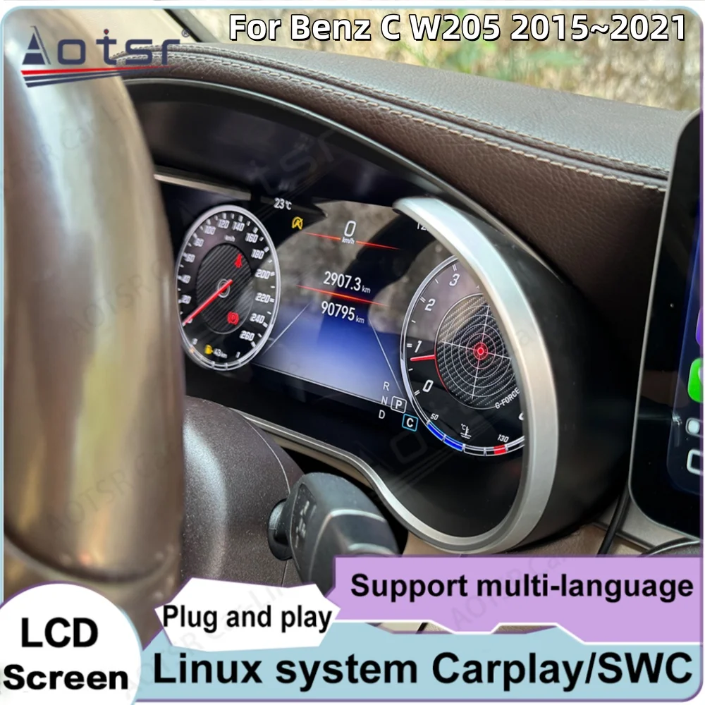 

Для Mercedes-Benz C W205 2015~2021: Цифровая приборная панель с CarPlay, ЖК-дисплей скорости, виртуальная информационная панель для автомобиля