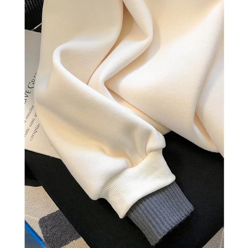 Women Beige Sweatshirt Solid Korean Fashion Y2K Style Vintage Leisure Baggy 2023 Winter Long Sleeves Purple Pullover Tops