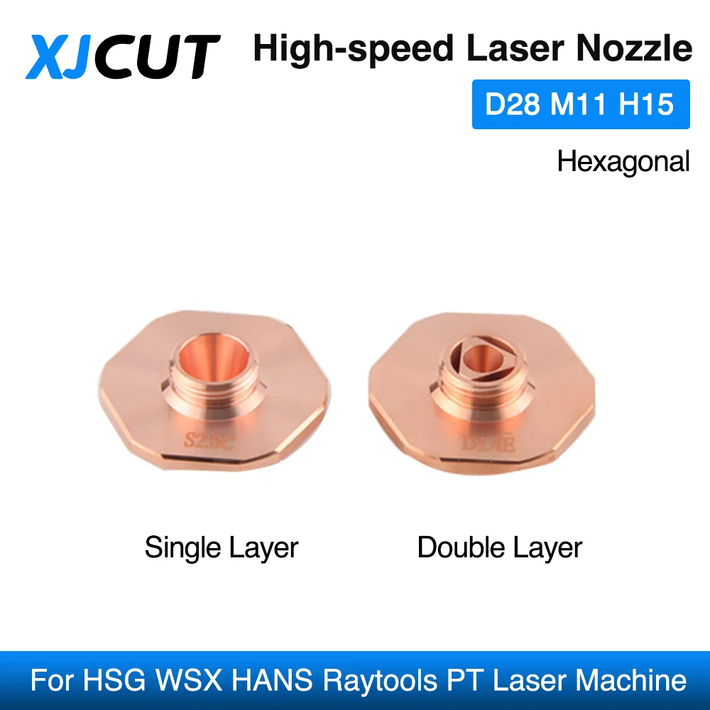 XJCUT 10pcs/lot Hexagonal High-speed Cutting Nozzle D28 M11 H15 For HSG WSX HANS Raytools PT laser cutting