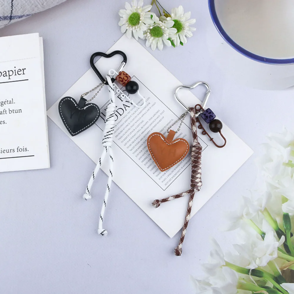 Creative Leather Heart Keychain Charm Knot Rope Pendant Car Bag Love Decorative Hanging Chain Keyring Key Ring Chain Jewelry