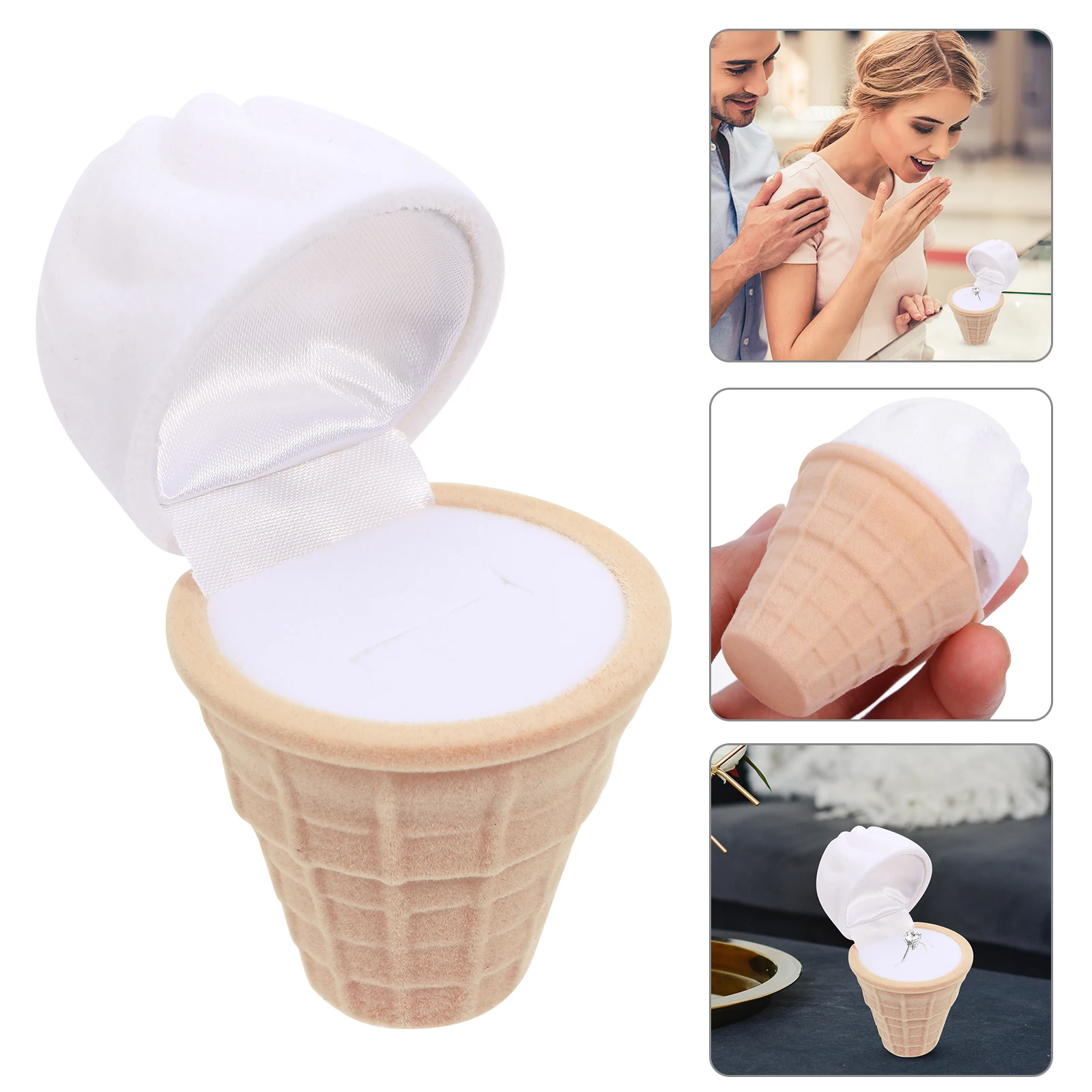 

1Pcs Proposal Ring Box Ice Cream Shape Creative Engagement Wedding Jewelry Gift Case Romantic Surprise Storage Box