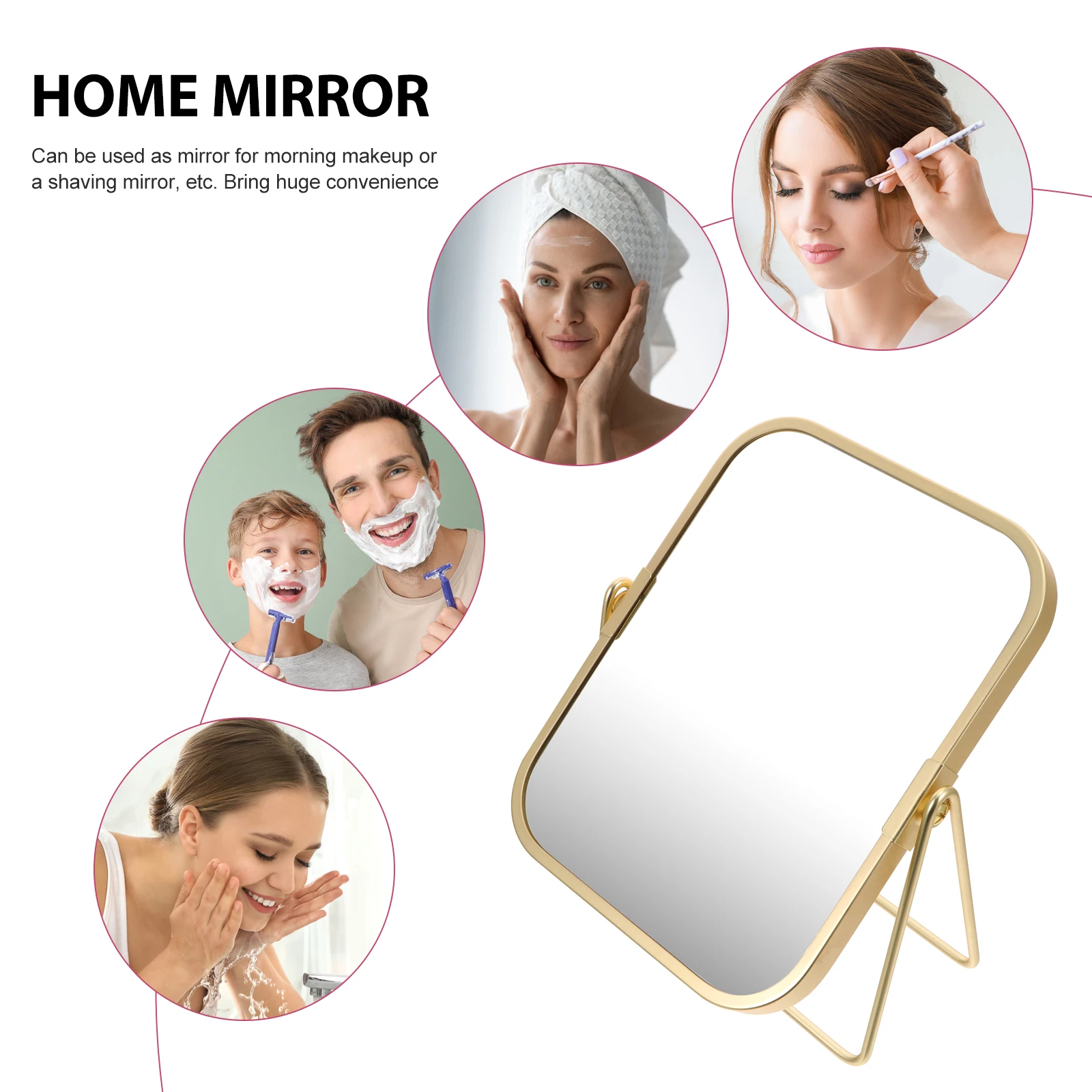 

Tabletop Makeup Mirror 360 Degree Swivel Vanity Desk Mirror Metal Stand Stylish Modern Decoration Bathroom Countertop Dressing